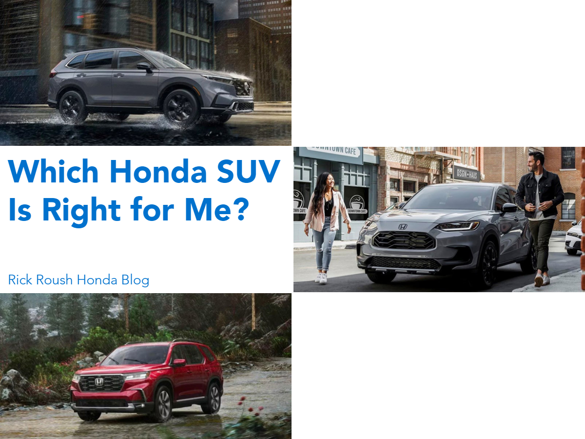 A graphic with photos of 3 Honda SUVs and the text: Which Honda SUV Is Right for Me?